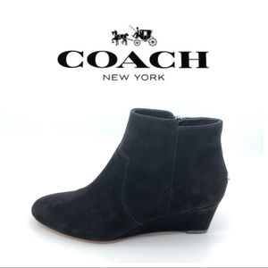 *SOLD* Coach Black Suede Leather Wedge Bootie Boot